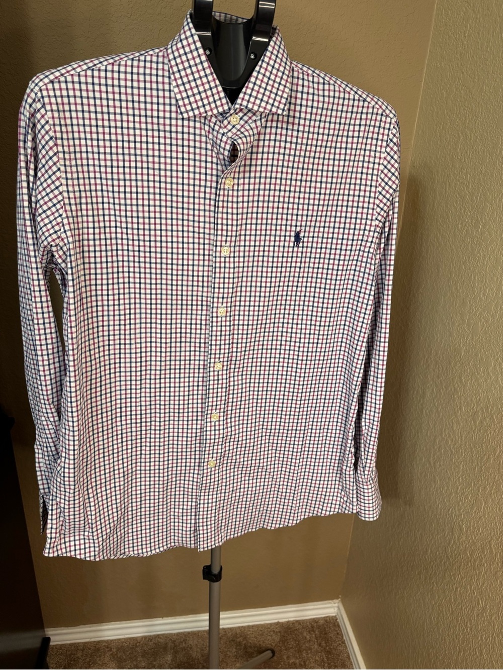Ralph Lauren White Shirt with Navy & Red Check Plaid performance fit